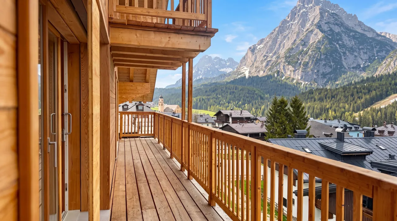 The balcony and the mountain, in a short animated shot