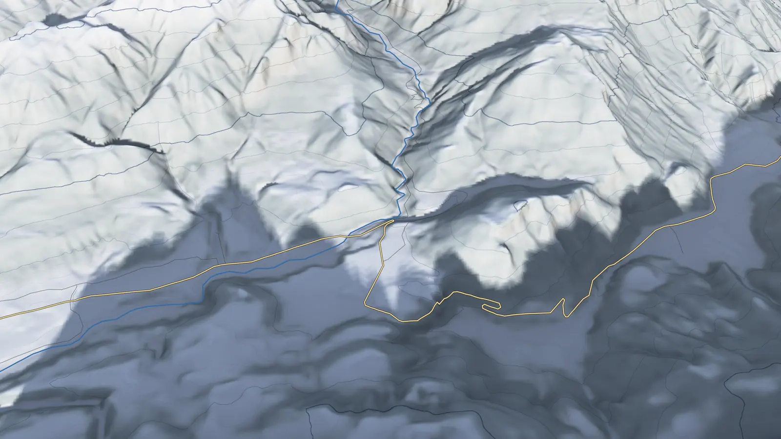 Relief of the Sappada basin around Cima Sappada, with the mountains' shadows at midday on 21 December